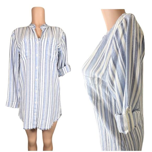 Anthropology Cloth & Stone Blue & White Stripe Frayed Hem Denim Dress SZ S $139 - Picture 14 of 16